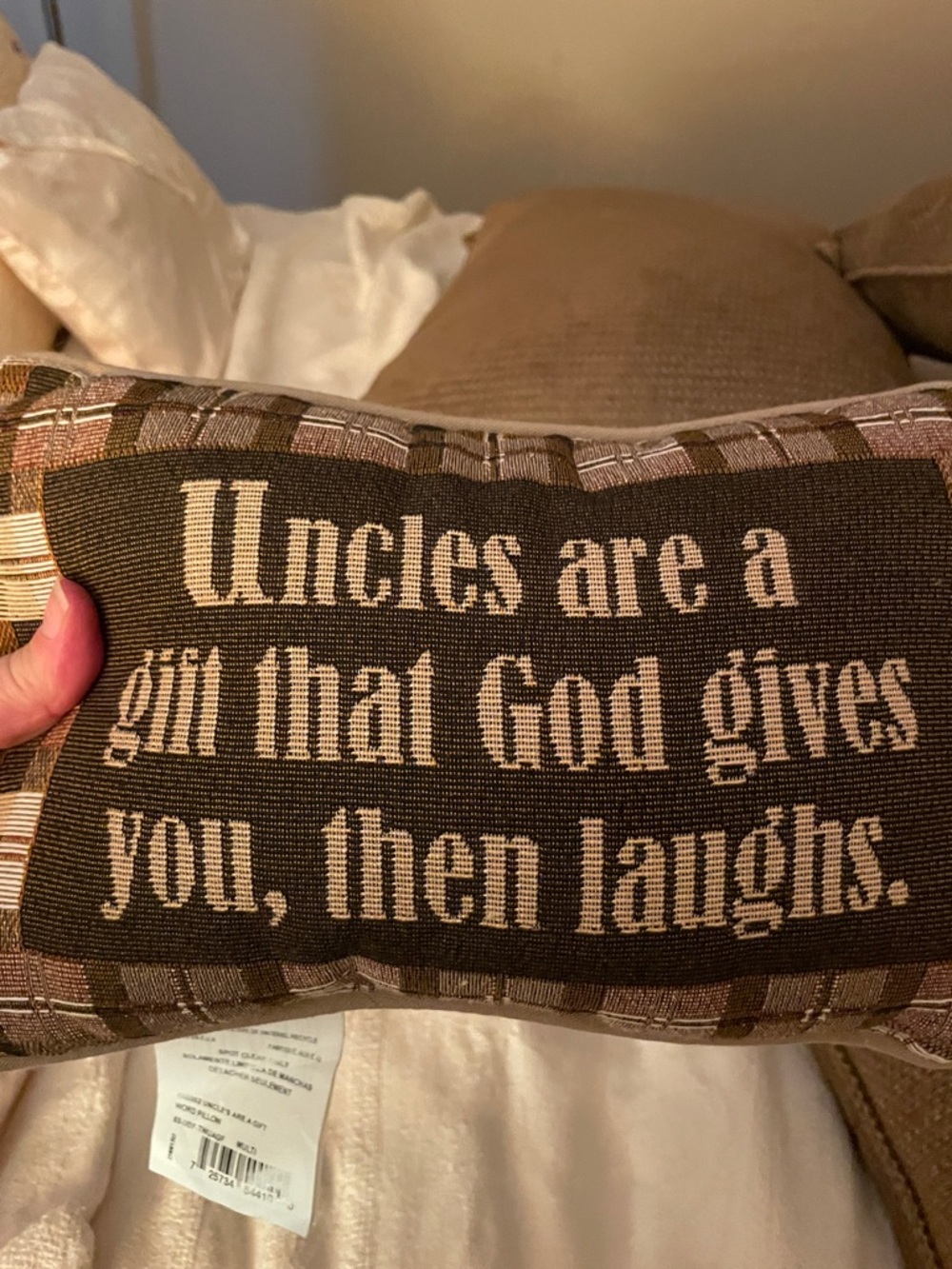 Decorative Accent Pillow - 'Uncles are a gift' - Brown & Black - Picture 3 of 3
